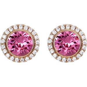 Behave Oorbellen dames – oosteker dames goudkleurkleur – roze kristal steen met afneembare ring met transparante kristallen
