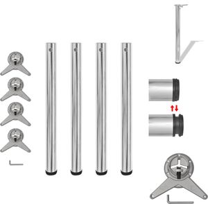 vidaXL Tafelpoten Set - 60 x 710 mm - verstelbaar - chroom ijzer - 4 stuks - Tafelonderdeel