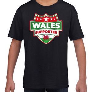 Welsh / Wales schild supporter  t-shirt zwart voor kinderen 134/140