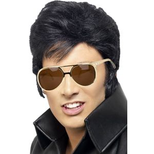 Elvis verkleed set pruik zwart en gouden Elvis bril voor heren - Rock and Roll thema uit de jaren 50 en 60