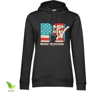 MTV Hoodie/trui -S- Distressed USA Flag Zwart