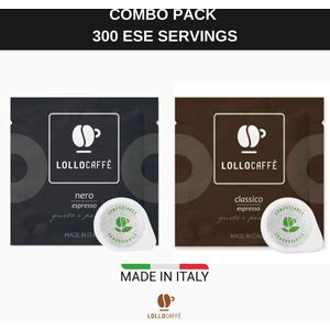 Lollo Caffè Nero + Classico Combo Pack - ESE Koffiepads - 2 x 150 stuks - Napolitaanse gebrande koffie - E.S.E. Servings - Authentieke koffie Voor espresso liefhebbers