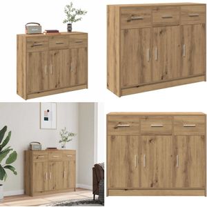 vidaXL Dressoir 91x28x75 cm bewerkt hout artisanaal eikenkleur - Dressoir - Dressoirs - Opbergkast - Buffet