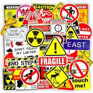 ProductGoods - 50 Stuks Waarschuwing Stickers - Muur Decoratie - Koffer Decoratie - Laptop Decoratie - Koelkast Decoratie - Stickervellen - Warning Stickers