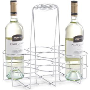 Zilver wijnflessen rek/wijnrek tafelmodel voor 6 flessen 31 cm - Keukenbenodigdheden - Woonaccessoires/decoratie - Wijnflesrekken/wijnflessenrekken/wijnrekken - Rek/houder voor wijnflessen