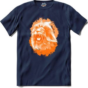 Oranje Leeuw - Oranje elftal WK / EK voetbal kampioenschap - bier feest kleding - grappige zinnen, spreuken en teksten - T-Shirt - Dames - Navy Blue - Maat M