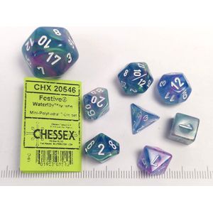 Chessex Feestelijke Mini-Polyhedral Waterlelie/witte Dobbelsteen Set (7 stuks)