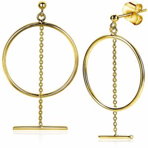 ZINZI zilveren grote open ronde oorsieraden 55 mm in 14K geel verguld met ketting en staafje ZIO2098