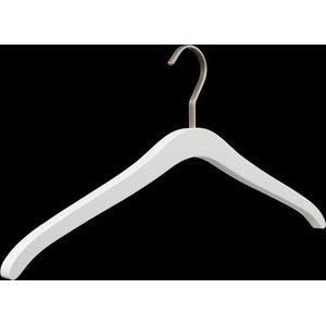 [Set van 5] Massief witte houten kledinghangers / garderobehangers / jashangers met een platte verchroomde design haak
