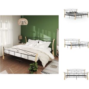 vidaXL Bedframe - Massief metalen en eikenhouten constructie - Tweepersoons - 206 x 200 x 100 cm - Zwart en lichthout - Bed