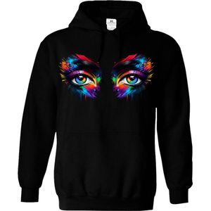 Dames hoodie-print-eyes-zwart-Maat L