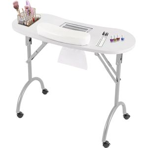 Manicure Tafel met Afzuiging – Nageltafel – Bureau – Op Wieltjes – Met 3 Stofzuigerzakken – Opvouwbaar – Wit - 90 x 40 x 72,5 cm