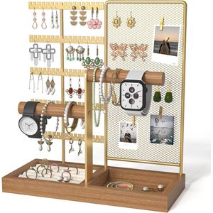 Gouden Sieradenstandaard met Grote Opbergruimte voor Kettingen, Armbanden en Ringen - Duurzame Sieradenorganizer