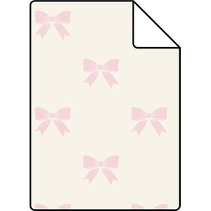 Proefstaal Origin Wallcoverings behang strikjes glanzend wit en licht roze - 26,5 x 21 cm - 346846-S