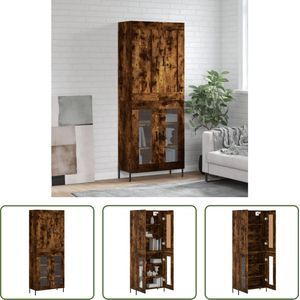 The Living Store Hoge Kast - Gerookt Eiken - Bewerkt Hout - 69.5 x 34 x 180 cm - Opbergkast