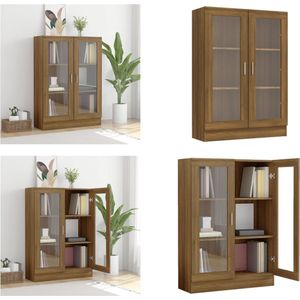 vidaXL Vitrinekast 82,5x30,5x115 cm bewerkt hout bruin eikenkleur - Vitrinekast - Vitrinekasten - Kast - Vitrine