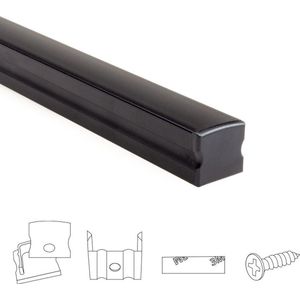 2 meter aluminium led strip profiel opbouw - Zwart - 15 mm hoog - Slim line - Compleet incl. afdekkap