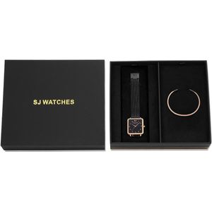 SJ WATCHES Geschenkset Masqat Horloge 28.5mm + Armbandje - Gift set - Geschenkset voor vrouwen - Zwarte dames horloge geschenkset