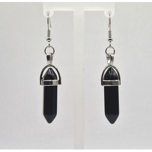 Oorhangers zwarte toermalijn - edelstenen sieraden - zilver - Zwarte oorbellen -