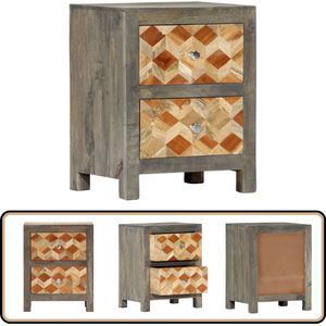 vidaXL Nachtkastje - 40x30x50 cm - Mangohout - Grijs Nachtkastje - Mangohout - Slaapkamermeubel - Vintage Stijl - Grijze Meubelen