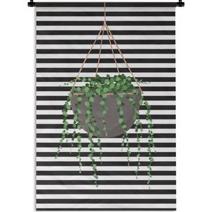 Wandkleed PlantenKerst illustraties - Illustratie van een hangende erwtenplant op een gestreepte achtergrond Wandkleed katoen 90x135 cm - Wandtapijt met foto