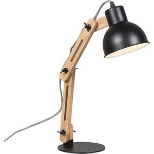 QAZQA woodi - Moderne Bureaulamp - 1 lichts - H 520 mm - Zwart - Industrieel - Woonkamer | Slaapkamer