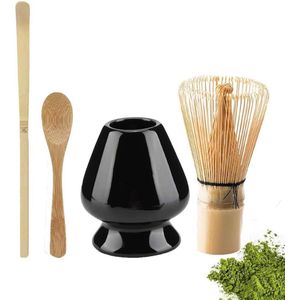 Japanse Matcha set van 4 - bamboe Chasen en Chashaku houder (zwart)