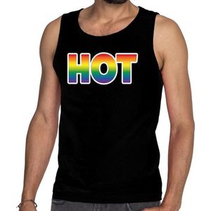 Hot tanktop/mouwloos shirt - zwart regenboog homo singlet voor heren - gay pride L
