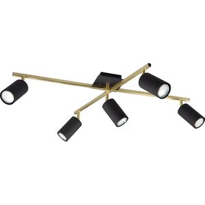 LED Plafondspot - Trion Milona - GU10 Fitting - 5-lichts - Rond - Mat Zwart/Goud - Aluminium