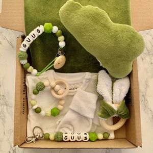 Giftset babypakket - groen - gepersonaliseerd - verschillende maten