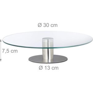 taartplateau draaibaar, op voet, Ø 30 cm, voor cake, glas, roestvrij staal, glazen taartschaal, transparant