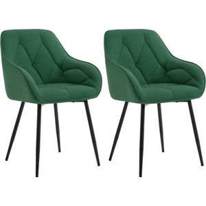 ItsIn® - 2 Stks/set - Gestoffeerde stoelen - Groen - Rugleuning - Armleuningen - Metalen Poten - Woonkamer - Kantoor - Kaptafel - Keuken - 56x53x83,5 cm - 6,3 kg/Stoel