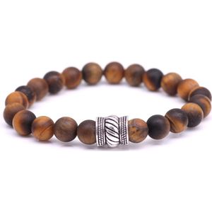 FortunaBeads - Bali Mat Bruin Tijger Oog - Kralen Armband Heren – Bruin – 22cm