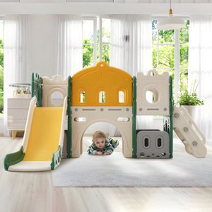 My Little Castle glijbaan klimspeelgoed voor kinderen, 6 in 1 kinderglijbaan, klim-, boorspel, opbergruimte, speelpad, basketbalframe. Gemaakt van HDPE (bevat geen zeeballen)