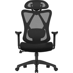 SONGMICS Bureaustoel, ergonomische bureaustoel, computerstoel, netstoel, verstelbare lendensteun en hoofdsteun, tot 150 kg belastbaar, in hoogte verstelbaar, zwart OBN063B01
