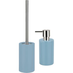 Spirella Badkamer accessoires set - WC-borstel/zeeppompje - porselein - lichtblauw - Luxe uitstraling