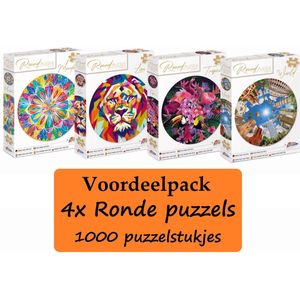 Grafix Voordeelpack 4x Puzzel 1000 stukjes volwassenen | Verschillende Ronde puzzels | Diameter 68 CM | Legpuzzel