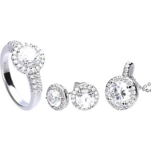 Diamonfire - Zilveren set Maat 16.5 - Ring, Collier, Oorbellen - Entourage