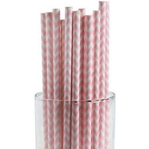 Papieren rietjes roze chevron - 50 stuks - milieuvriendelijk - duurzaam, 100% composteerbaar