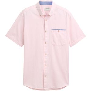Tom Tailor - Korte Mouw Overhemd - Heren - M - Rose - Katoen - 1046086