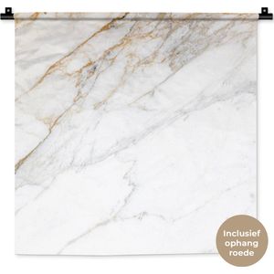 Wandkleed - Wanddoek - Marmer - Steen - Wit - Goud - Marmerlook - Steen - Luxe - 60x60 cm - Wandtapijt