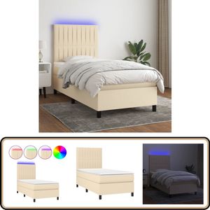 vidaXL Boxspring met LED - Crème - 80x200 cm Boxspring - Led Bed - Pocketed Spring Mattress - Creme Bed - Slaapcomfort