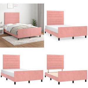 vidaXL Bedframe met hoofdeinde fluweel roze 120x200 cm - Bedframe Met Hoofdeinde - Bedframes Met Hoofdeindes - Bed - Slaapmeubel