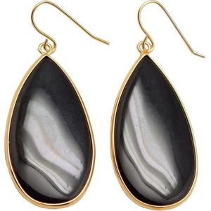 Edelstenen oorbellen Big Teardrop Black Agate Gold - edelstaal - oorhangers - agaat - zwart - goud - druppel