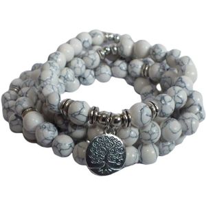 108 Kralen Witte Howliet  Tree of Life Mala Armband / Ketting  -  Vrouwen / Mannen - 8mm Steen - boeddhisme - Boeddha - Yoga - Meditatie - Buddha - Kralenketting - Rozenkrans - India  - Natuurlijke edelsteen wit