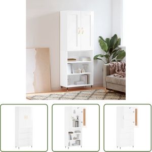 The Living Store Boekenkast - Hoge kast - 69.5 x 34 x 180 cm - Hoogglans wit