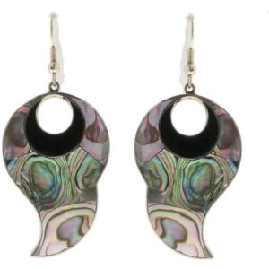 Behave Oorbellen - oorhangers - dames - abalone schelp - zilver kleur - abstract design - 6 cm