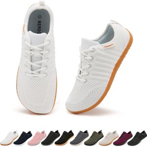 Somic Barefoot Schoenen - Sportschoenen Sneakers - Fitnessschoenen - Hardloopschoenen - Ademend Knit Textiel - Platte Zool - Wit - Maat 42