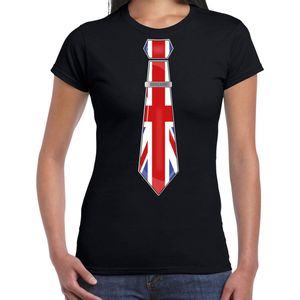 Bellatio Decorations Verkleed shirt voor dames - stropdas Engeland - zwart - supporter - themafeest XXL