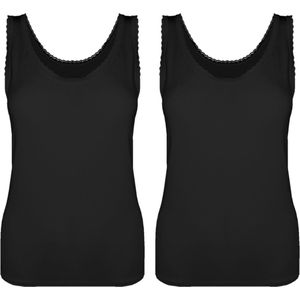 Dames Onderhemd met Kant - 2-Pack - Bamboe Viscose - Zwart - Maat 2XL/3XL | Zijdezacht, Ademend en Perfecte Pasvorm